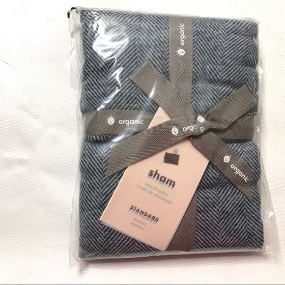 West Elm Organic Flannel Herringbone Standard Sham Midnight Blue New - Picture 1 of 4
